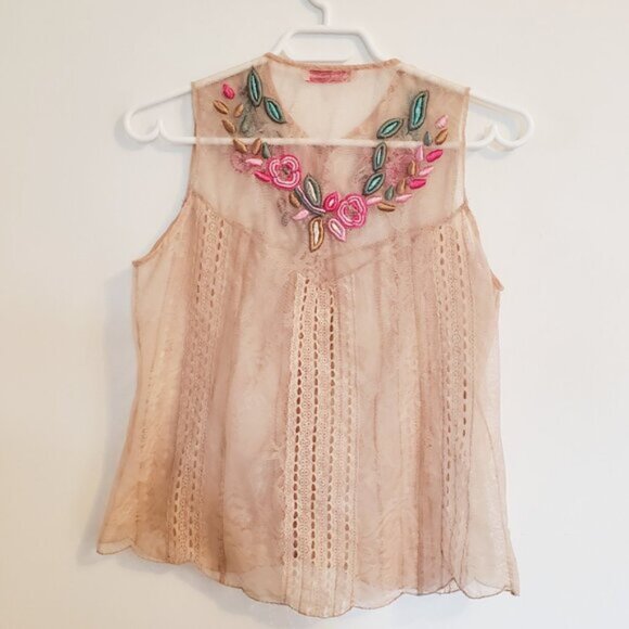 Matthew Williamson Embroidered Beaded Pearl Button Down Cape Nude Vest b59 - Picture 3 of 4